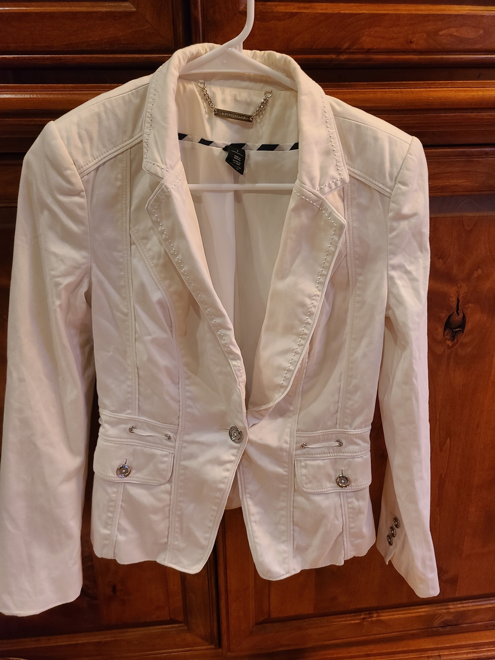 Like NEW White House Black Market White Blazer Suit Jacket Silver Buttons XS  2